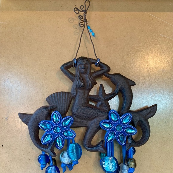 Mermaid, Dolphins & Blue Anemones Sun Catcher Mobile with Foiled Blown Glass - Picture 9 of 13